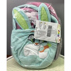 3 Pack Easter Cloth Reusable Baskets Blue/Gray/Pink Plush Basket W/Handle 12x8.5